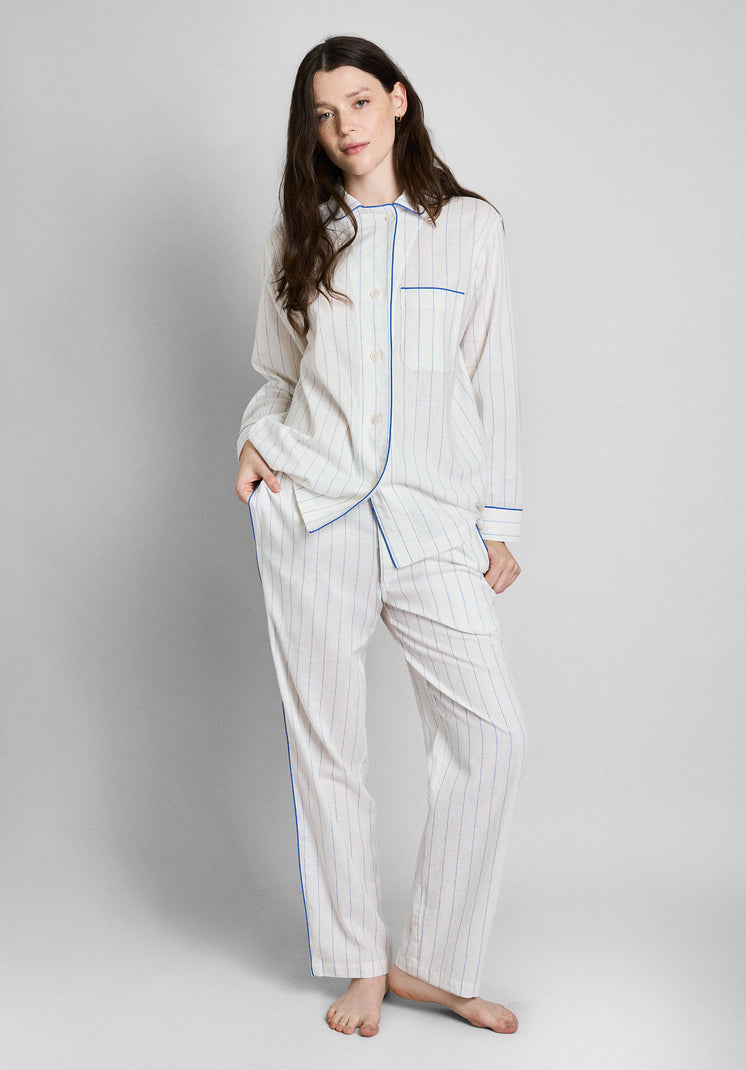 Margaret Pajama Set in Linen-Cotton Baker Stripe